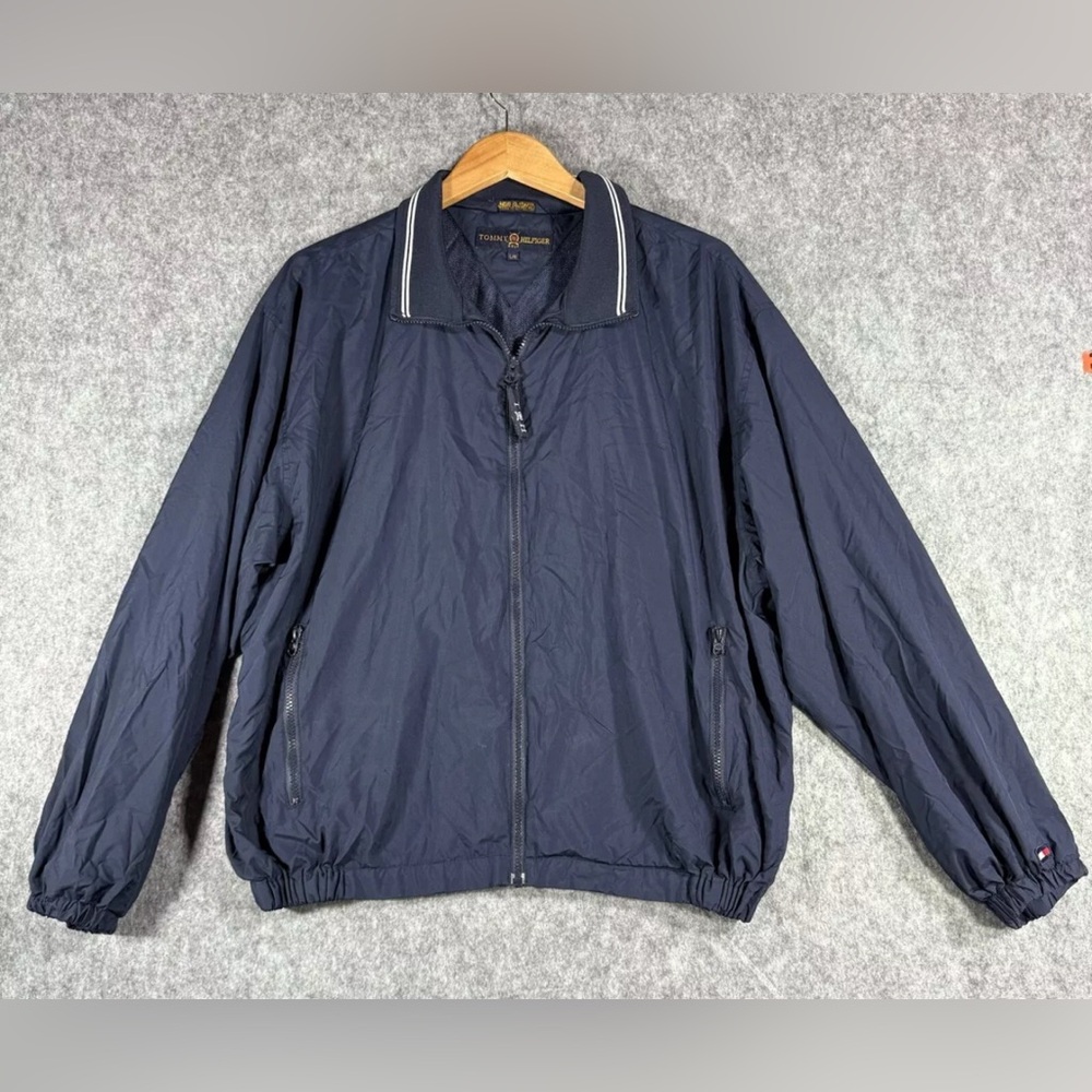 Vtg Tommy Hilfiger Golf Jacket Mens Size Large Full Zip Navy Blue Pockets Y2K 04